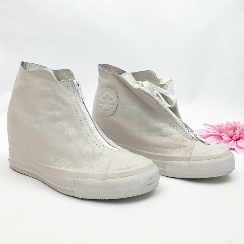 Converse Chuck Taylor Lux Shroud Hi Top Leather Canvas Sneakers Wedge white sz 7